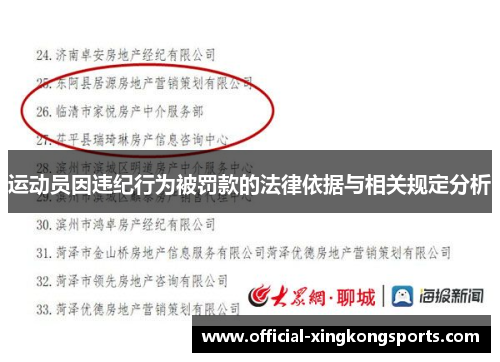运动员因违纪行为被罚款的法律依据与相关规定分析
